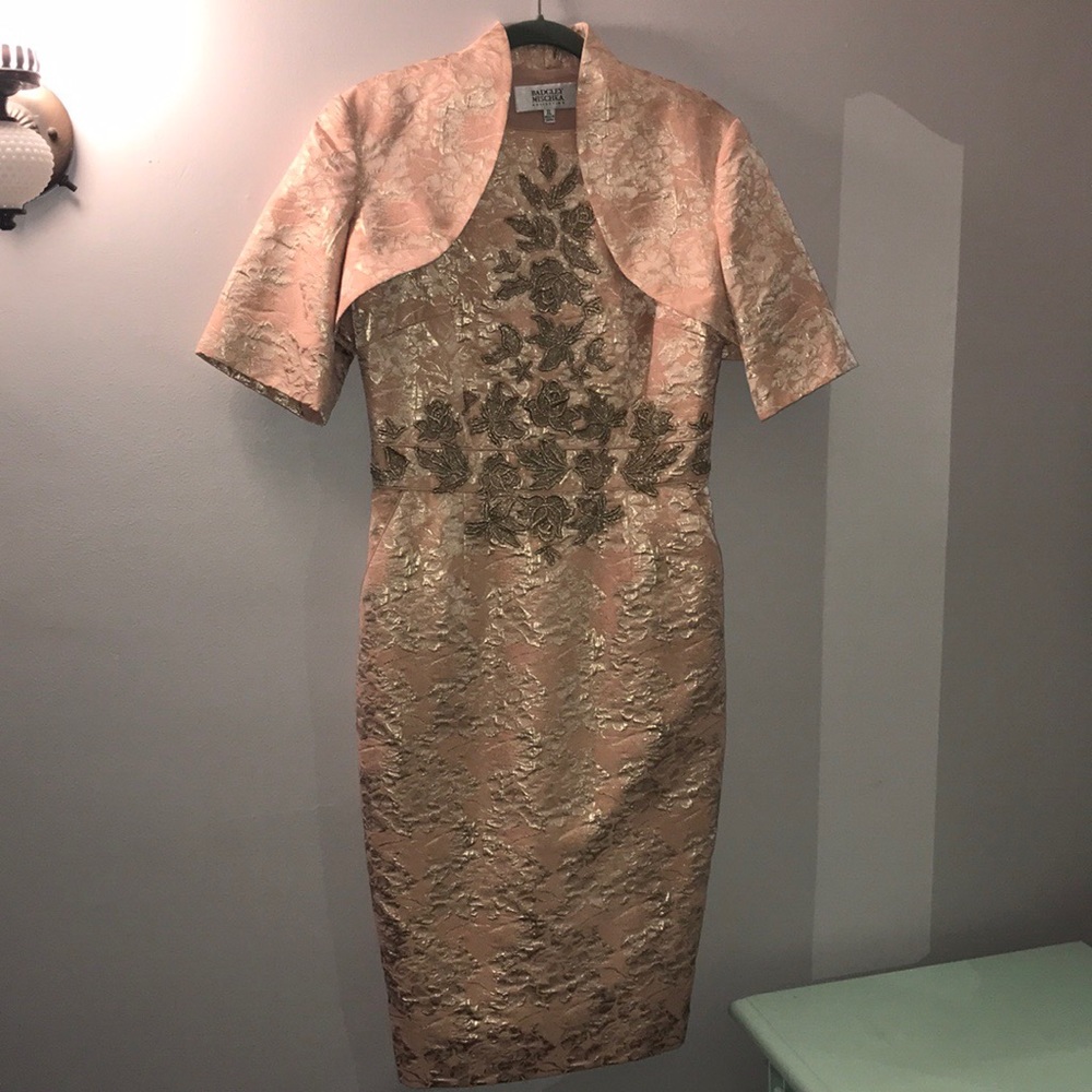 Badgley Mischka | pink dress and bolero